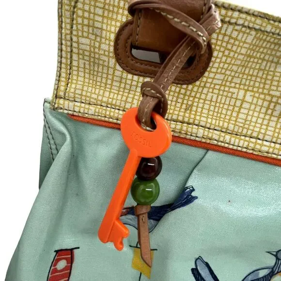 Fossil Womens Key Per Bird City ZB457 Coated Canvas Shoulder Handbag Purse - Picture 6 of 16